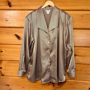 Womens K Arnold Plus Long Sleeve Striped Gold/black Poly  Blouse Sz 18/20